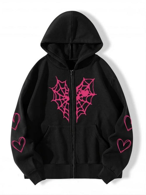 Spider Web Love Zip-Up Hoodie Oversized NS512